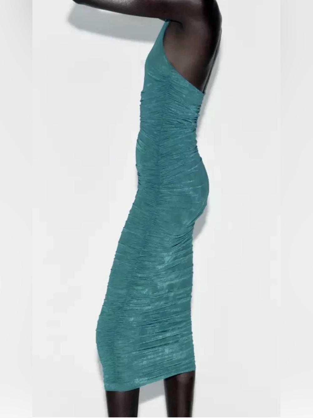 Zara Blue Green Fitted Halter Organza Dress Size S